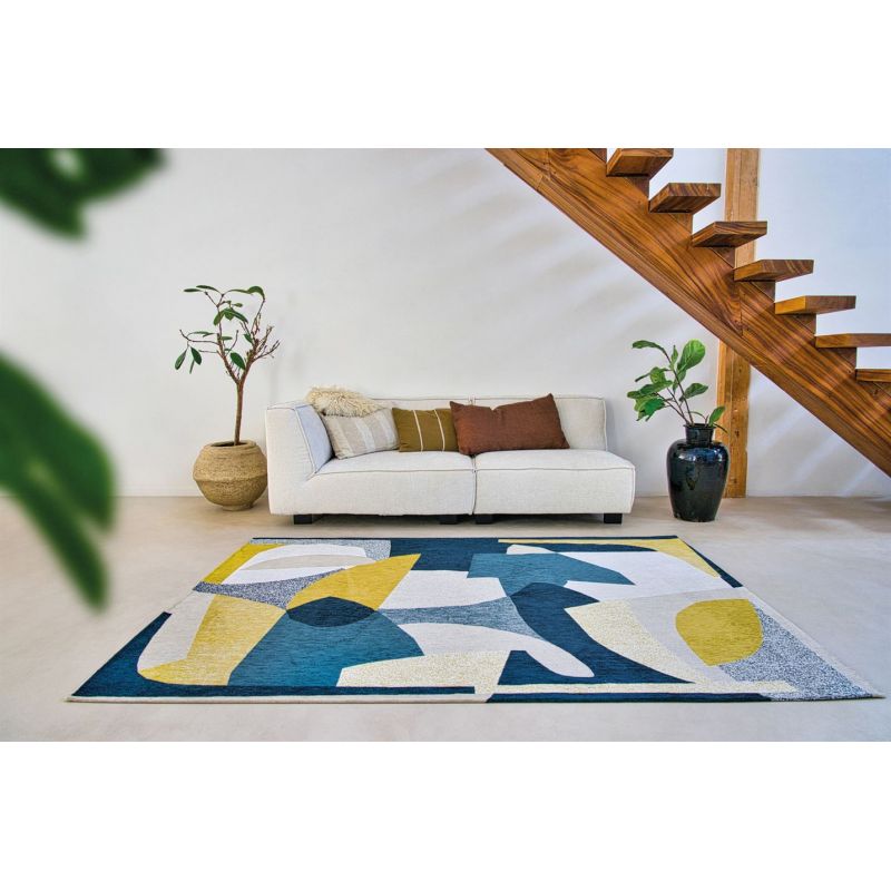 Tapis abstrait bleu et jaune en PET Shapes Duck Song SALON