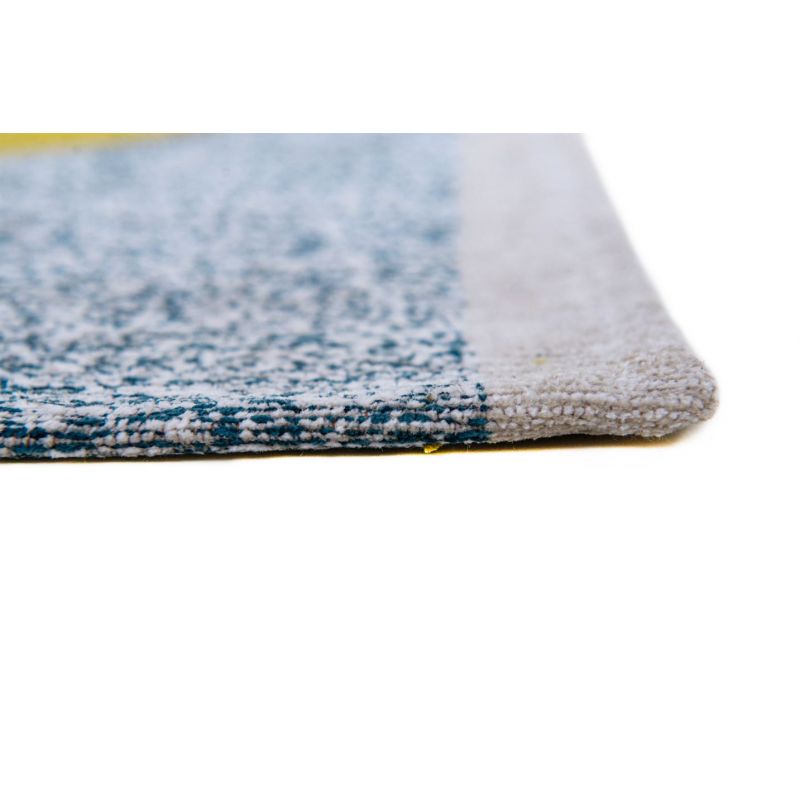 Tapis abstrait bleu et jaune en PET Shapes Duck Song coin