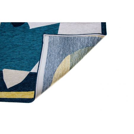 Tapis abstrait bleu et jaune en PET Shapes Duck Song dos Tapis abstrait bleu et jaune en PET Shapes Duck Song dos