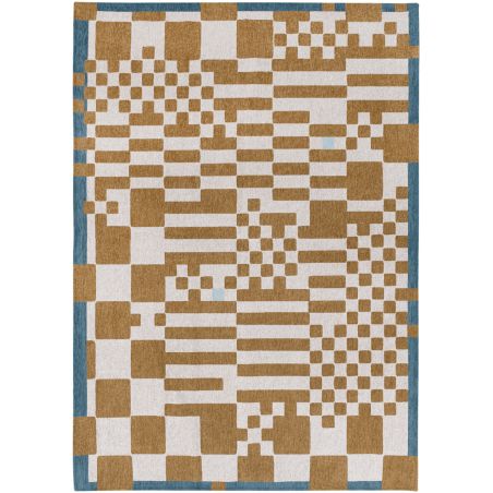 Tapis moderne décor damiers miel en PET Chess Honey