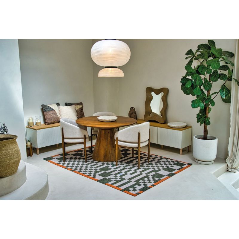 Tapis moderne décor damiers vert en PET Deep Green salon