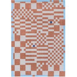 Tapis moderne décor damiers terracotta en PET Chess Nude