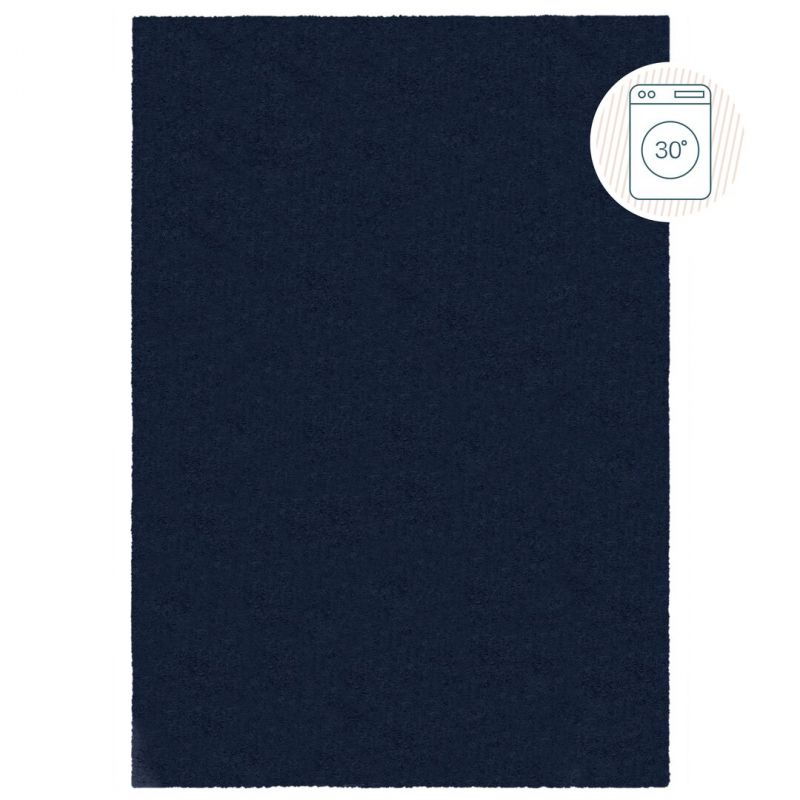 Tapis lavable en polyester recyclé bleu marine Snuggle Fluffy