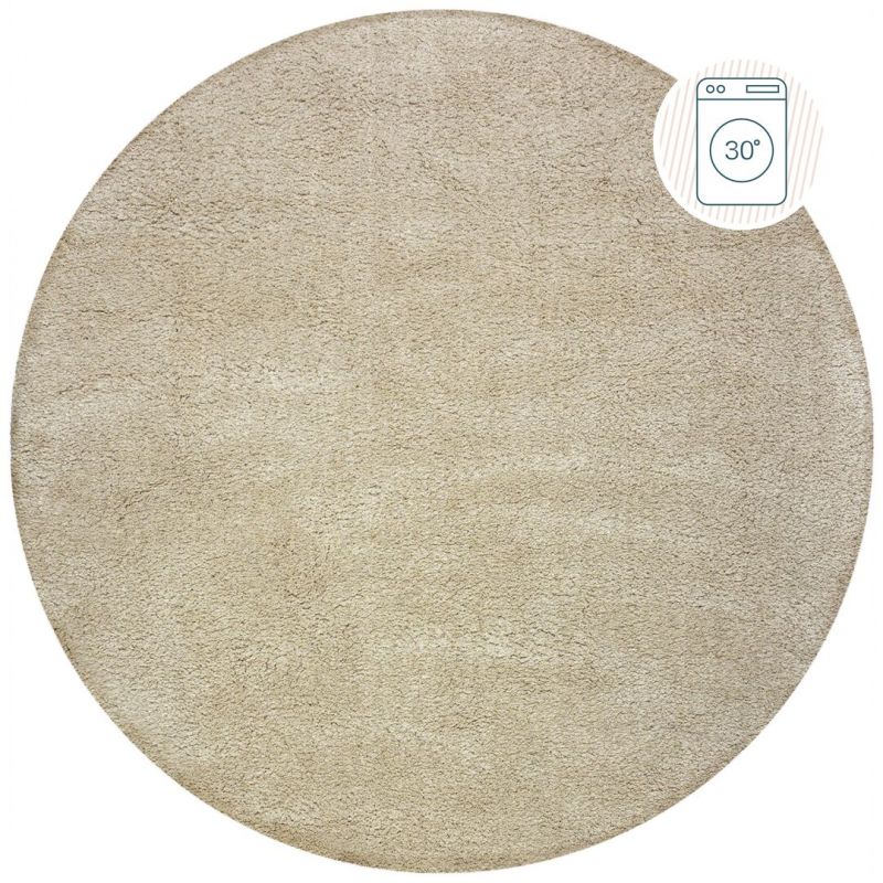 Tapis rond lavable beige Snuggle Fluffy