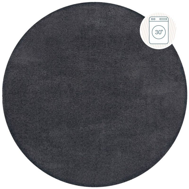 Tapis rond gris lavable en machine