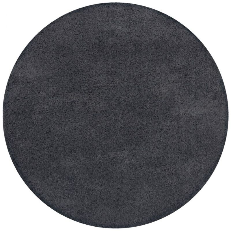Tapis rond en polyester recyclé gris Snuggle Fluffy