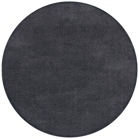 Tapis rond en polyester recyclé gris Snuggle Fluffy