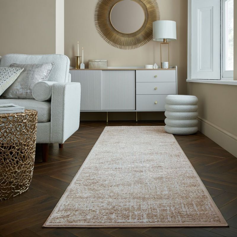 Tapis de couloir en fibre synthétique champagne Trace 