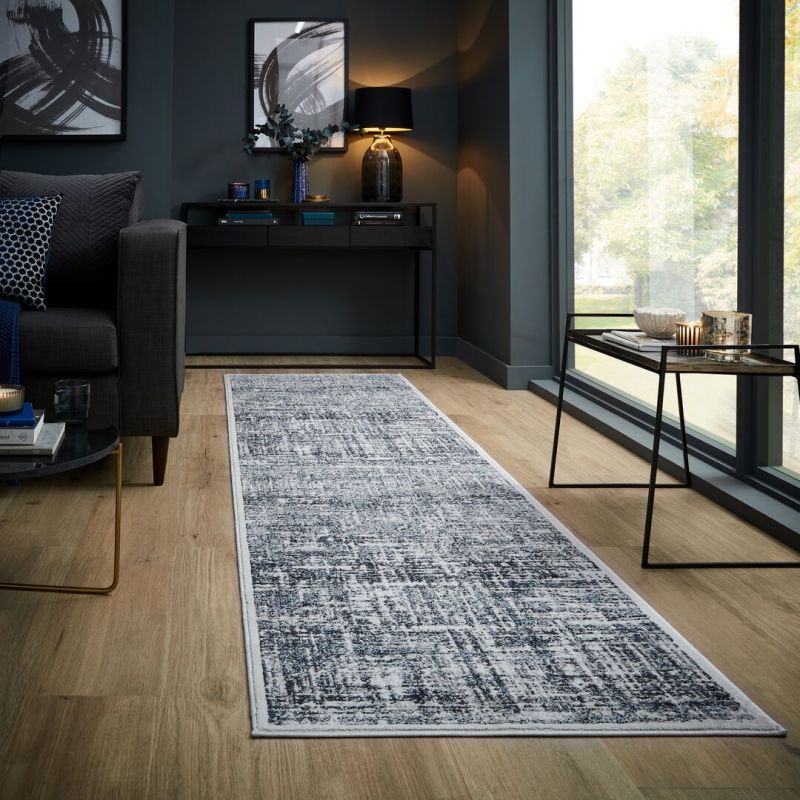 Tapis de salon en fibre synthétique bleu Trace