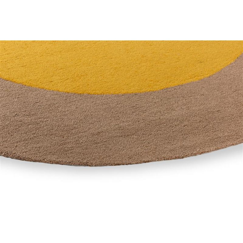 Tapis exterieur rond 100% PET recyclé jaune Festival bordure