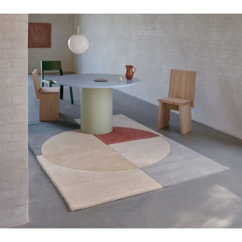 Tapis de salon en laine beige, gris, rouge foncé Ruby Radiality