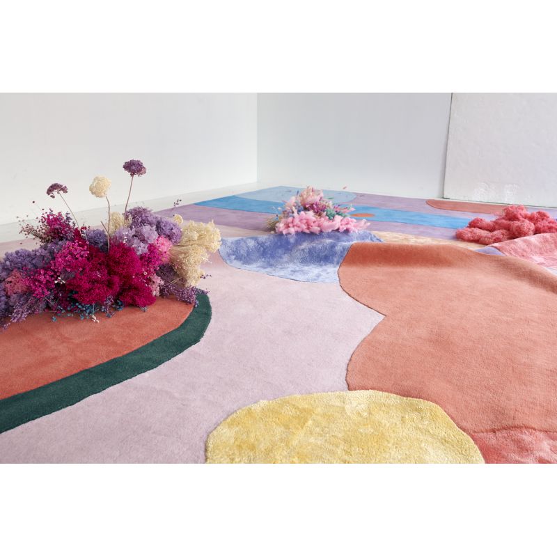 Tapis prestige laine et viscose multicolore Flower Field detail