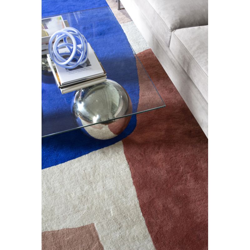 Tapis de salon laine bleu terracotta rose Lake table