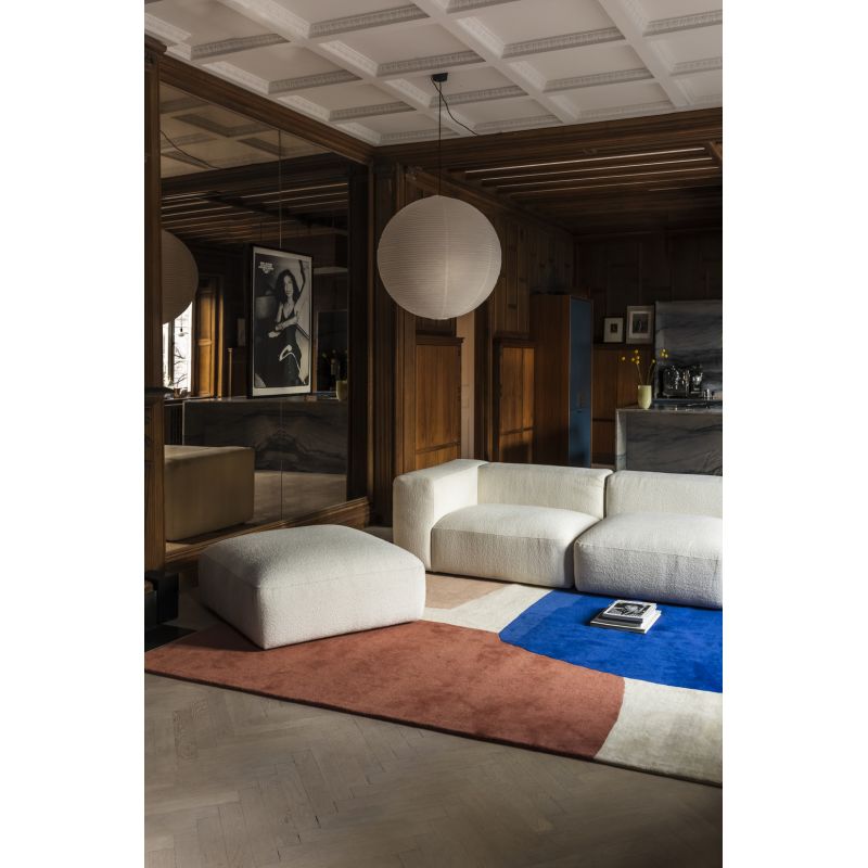 Tapis de salon laine bleu terracotta rose Lake canapé