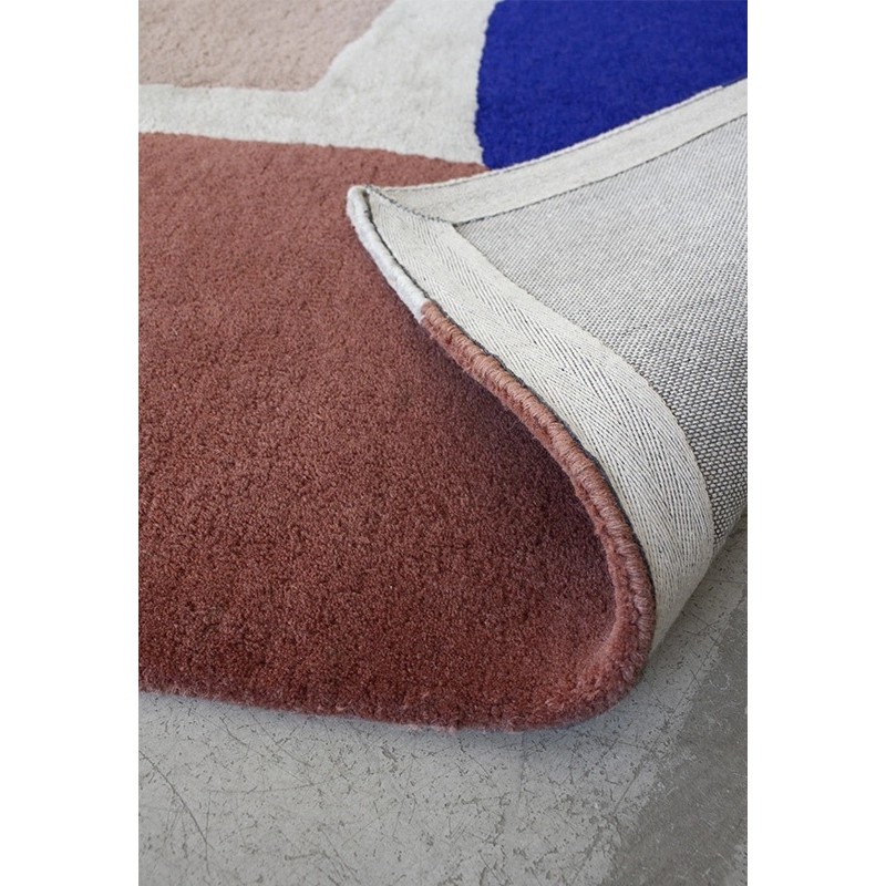 Tapis de salon laine bleu terracotta rose Lake dos