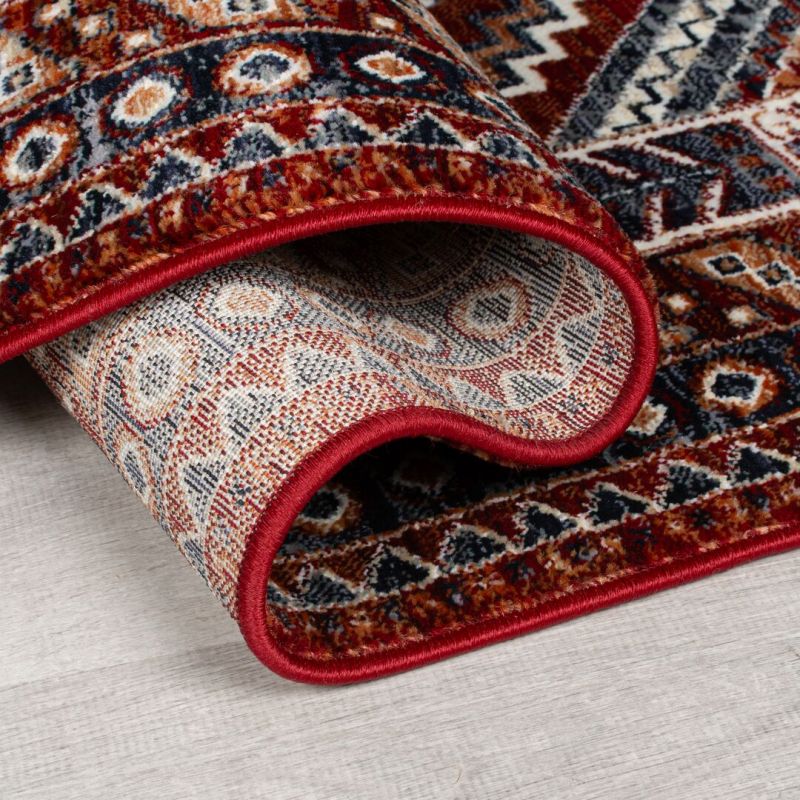 Tapis polypropylène motifs ethniques rouge Babylon dos
