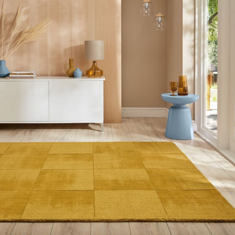 Tapis effet relief en laine jaune Ombre salon