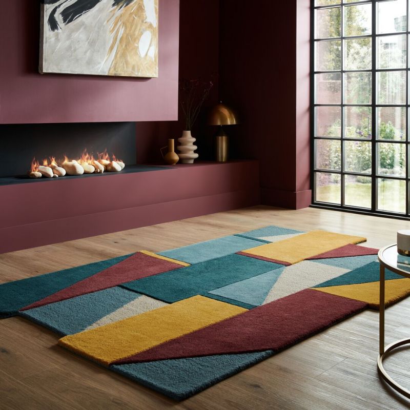 Tapis en laine forme originale multicolore Shuffle salon