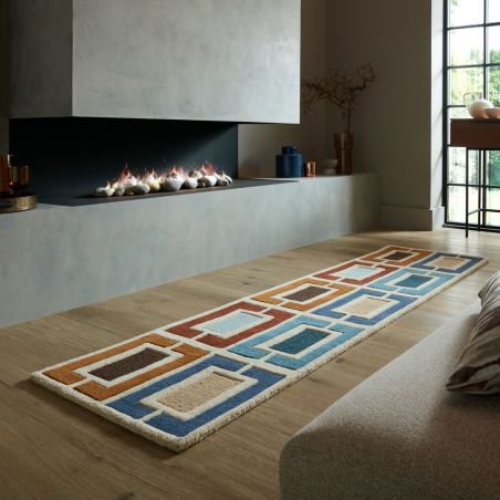 Tapis moderne bleu Retro Blocks entrée Tapis moderne bleu Retro Blocks entrée