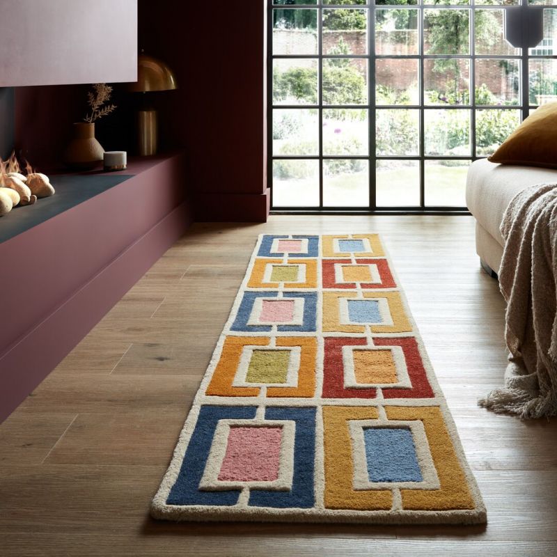 Tapis moderne multicolore Retro Blocks couloir entrée