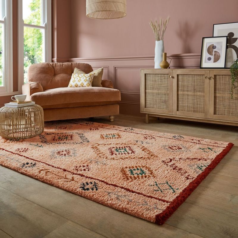 Tapis berbere epais en pure laine orange Sahara