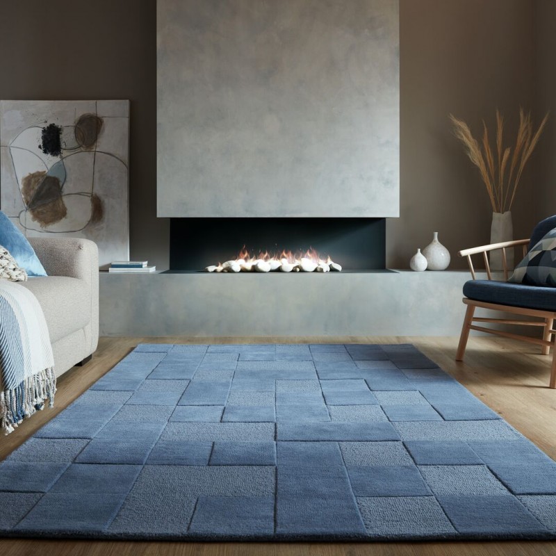 Tapis en laine bleu Checkerboard salon
