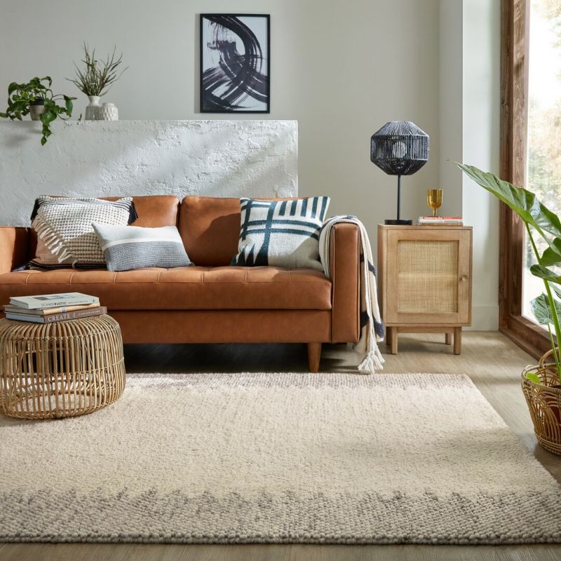 Tapis en laine effet relief beige Minerals Border salon