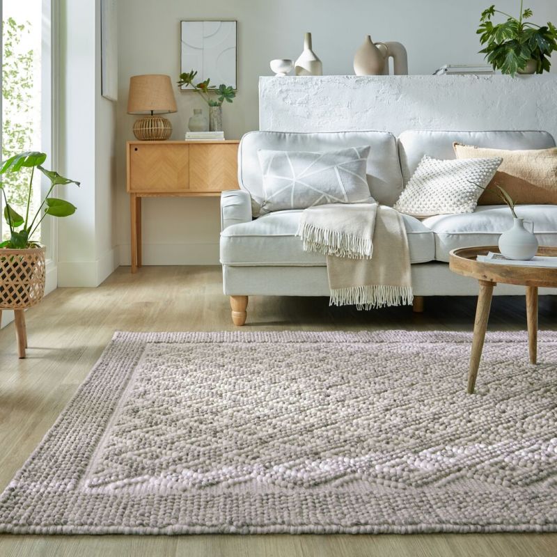 Tapis en laine effet relief beige Border