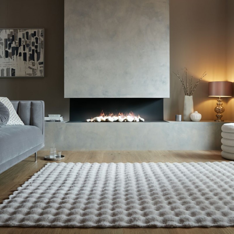 Tapis fausse fourrure effet gaufré gris Waffle  salon
