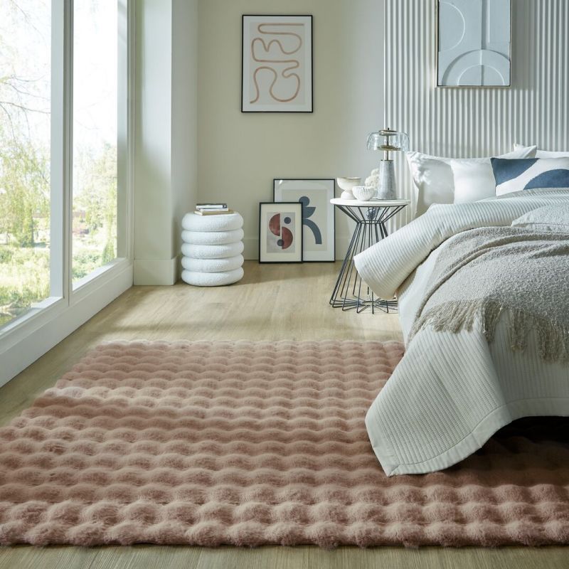 Tapis fausse fourrure effet gaufré marron Waffle