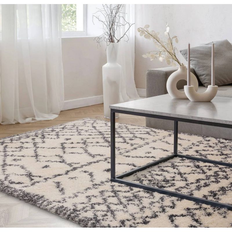 Tapis salon épais motifs berbères gris sur fond crème ALTOS Authentic