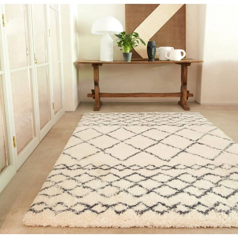 Tapis épais motifs berbères gris sur fond crème Altos