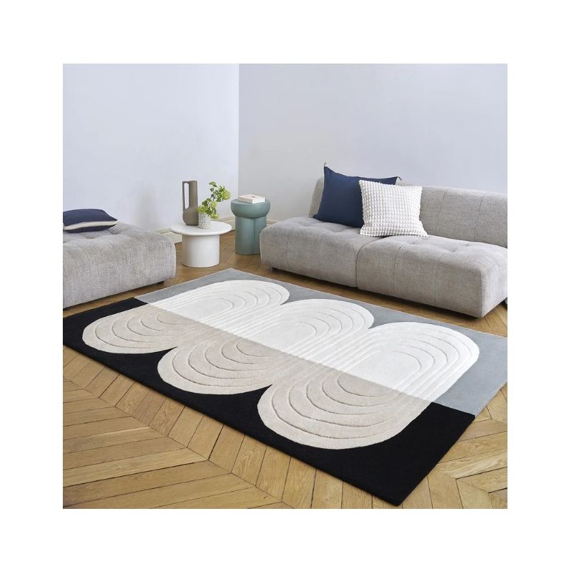 Tapis relief en laine bleu et gris Bibelot  salon
