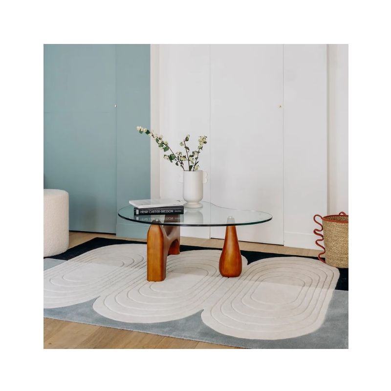 Tapis relief en laine bleu et gris Bibelot ambiance