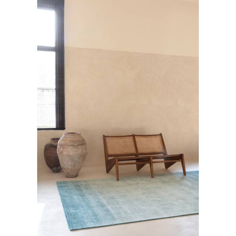 Tapis de salon prestige tissé main en viscose bleu clair Dew