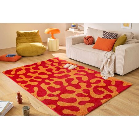 Tapis design seventies rouge Groove salon Tapis design seventies rouge Groove salon