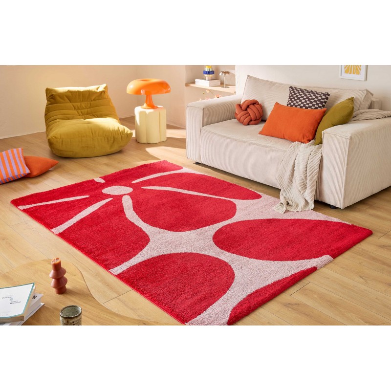 Tapis design fleurs seventies rouge Blackpool salon