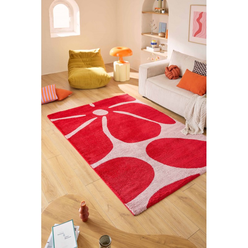 Tapis design fleurs seventies rouge Blackpool ambiance