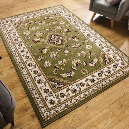 Tapis de salon à motifs persans vert Sherborne ambiance Tapis de salon à motifs persans vert Sherborne ambiance
