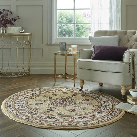Tapis de salon à motifs persans beige Sherborne rond salon Tapis de salon à motifs persans beige Sherborne rond salon
