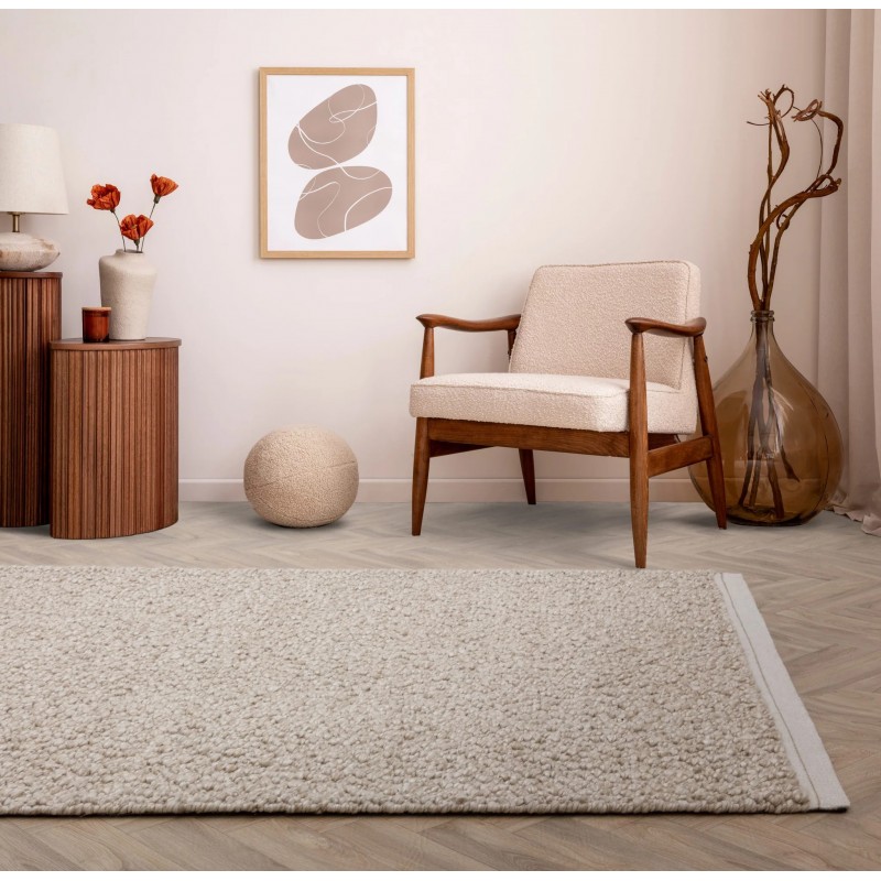 Tapis de salon original en laine et viscose tissé main taupe Orme