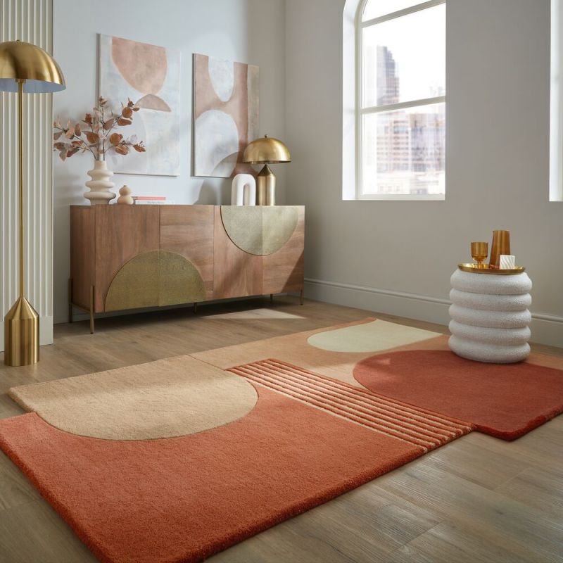 Tapis en laine forme originale terracotta Lozenge ambiance