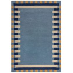 Tapis de salon laine bleu et jaune Kai Wool Border