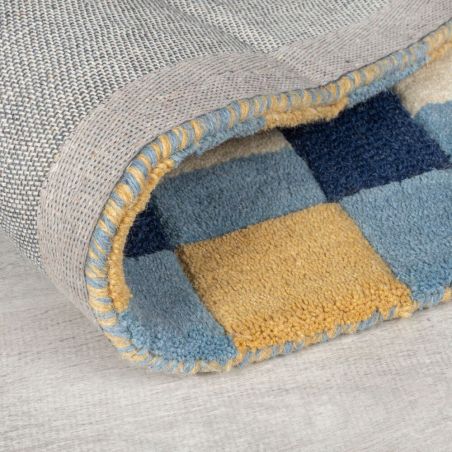 Tapis de salon laine bleu et jaune Kai Wool Border Tapis de salon laine bleu et jaune Kai Wool Border