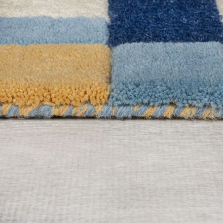 Tapis de salon laine bleu et jaune Kai Wool Border Tapis de salon laine bleu et jaune Kai Wool Border