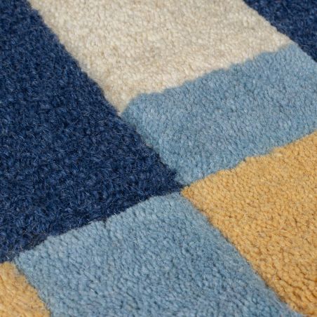 Tapis de salon laine bleu et jaune Kai Wool Border Tapis de salon laine bleu et jaune Kai Wool Border