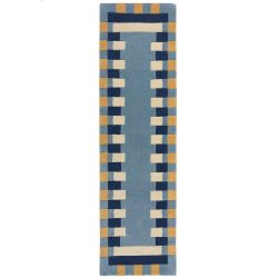 Tapis de salon laine bleu et jaune Kai Wool Border runner