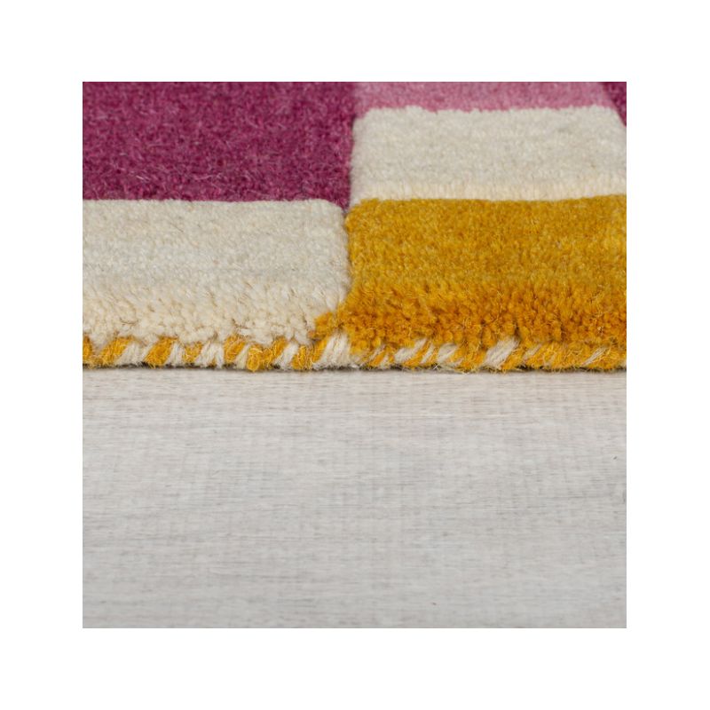 Tapis de salon laine rose et jaune Kai Wool Border