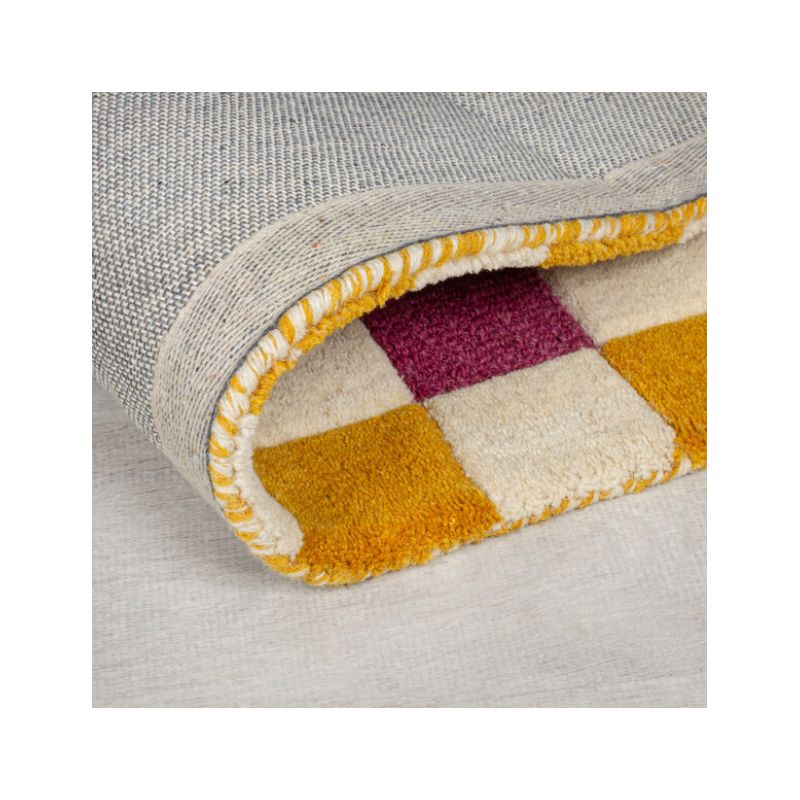 Tapis de salon laine rose et jaune Kai Wool Border