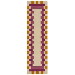 Tapis de salon laine rose et jaune Kai Wool Border runner